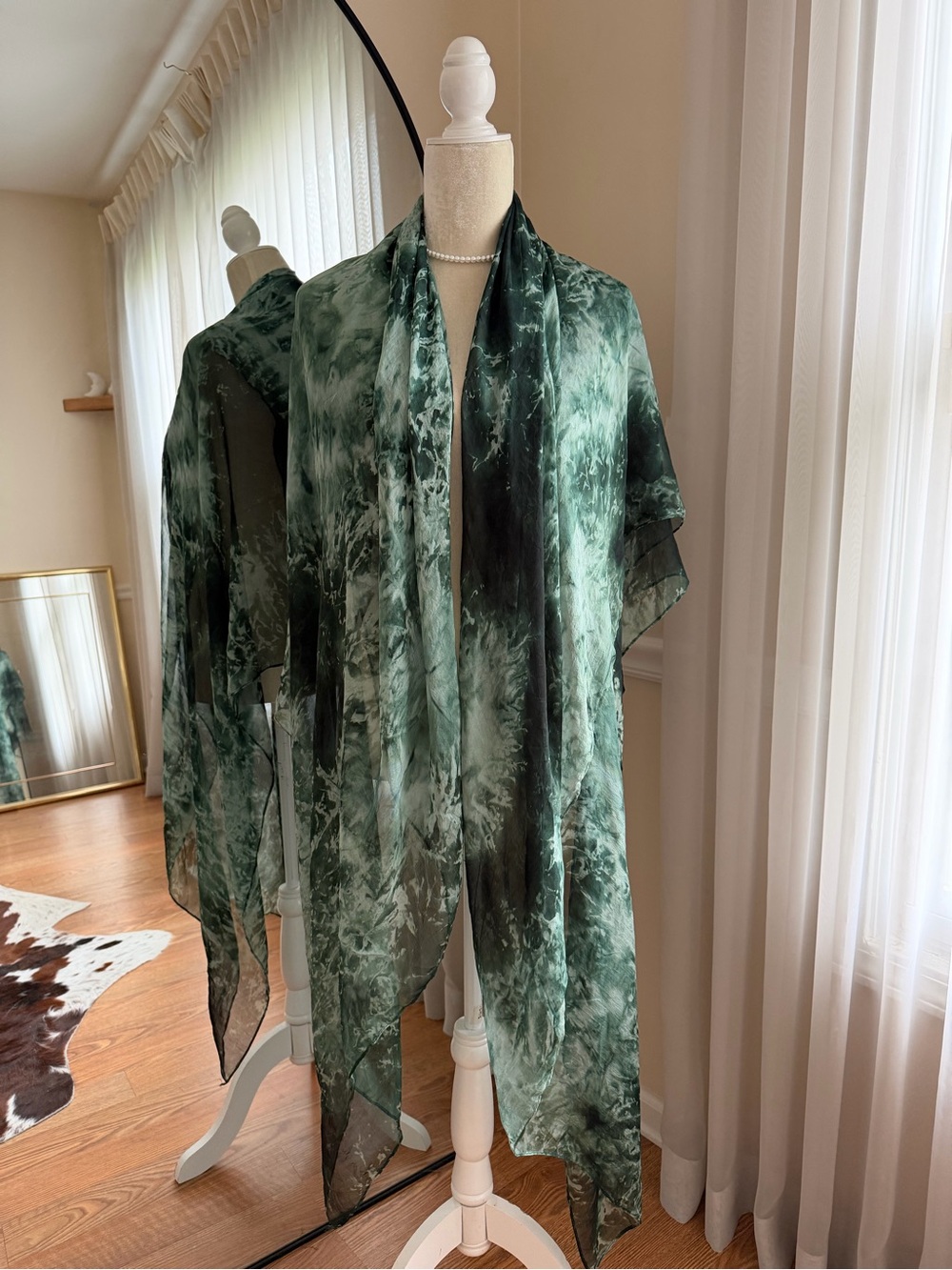 Green Tie-Dye Sheer Oversized Scarf
